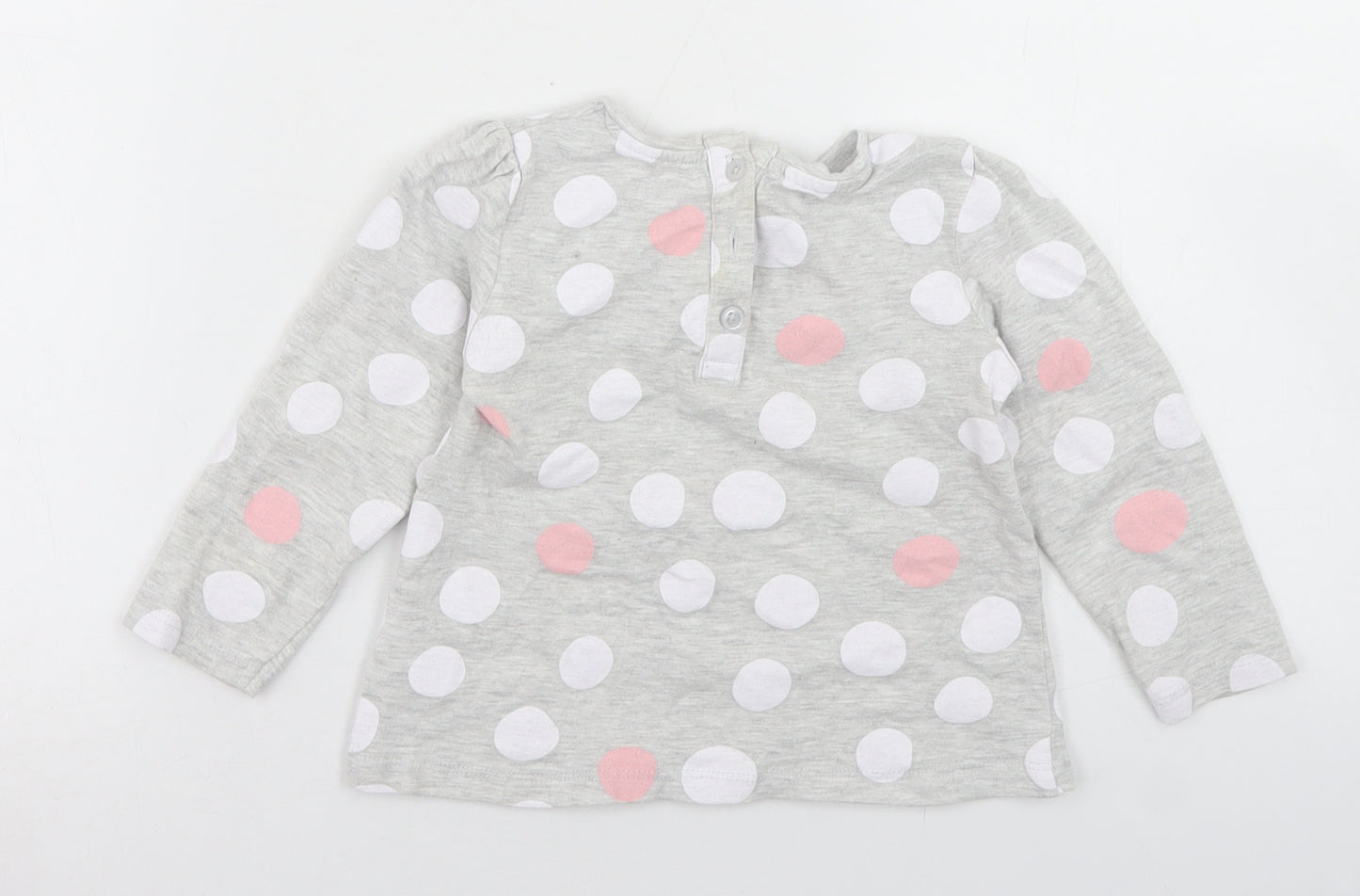 Dunnes Stores Girls Grey Polka Dot Cotton Basic T-Shirt Size 2-3 Years Crew Neck Button