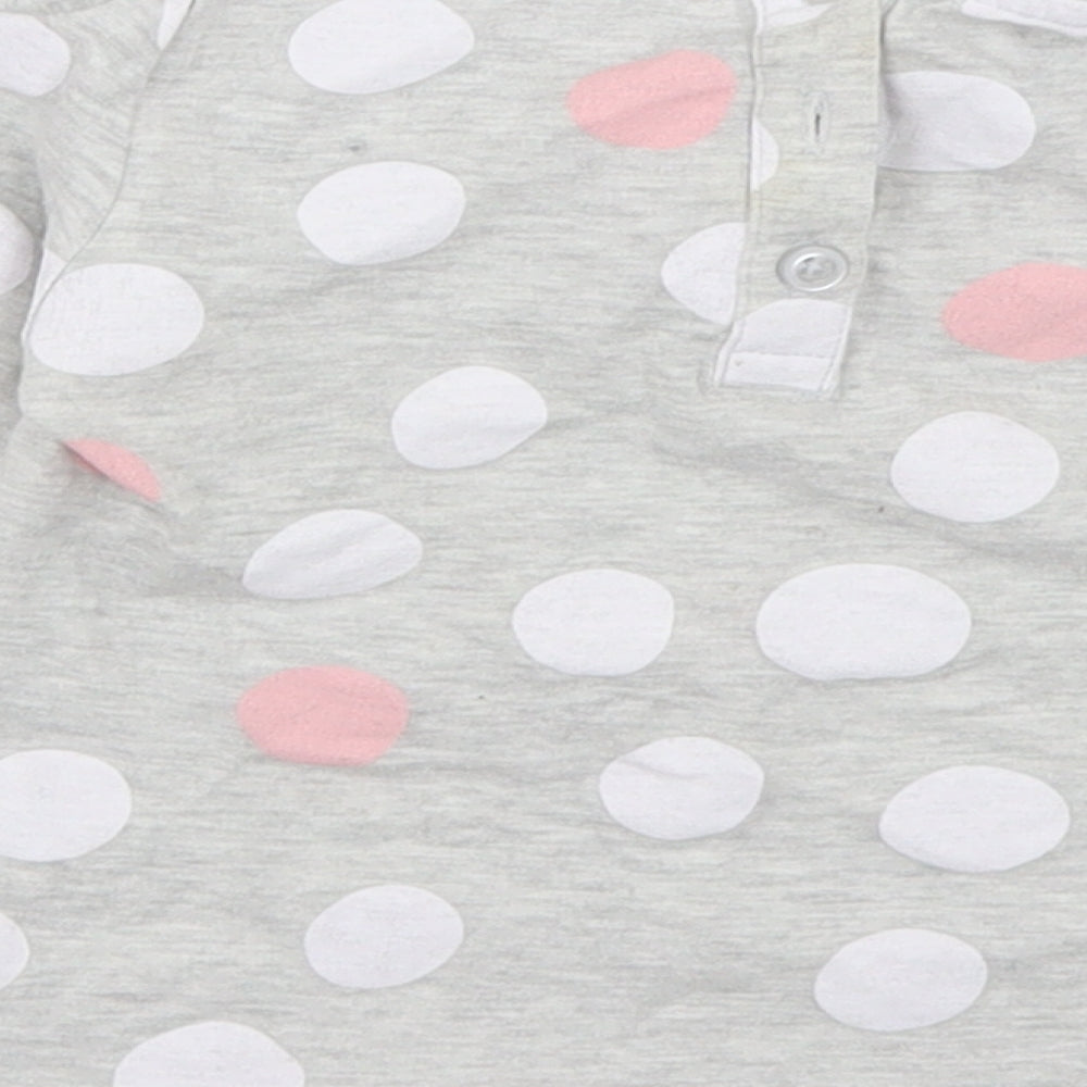 Dunnes Stores Girls Grey Polka Dot Cotton Basic T-Shirt Size 2-3 Years Crew Neck Button