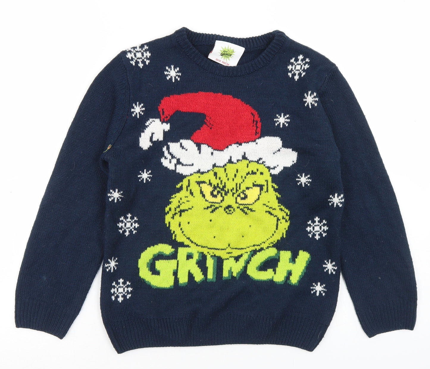 Primark Boys Blue Crew Neck  Acrylic Pullover Jumper Size 10-11 Years   - The Grinch