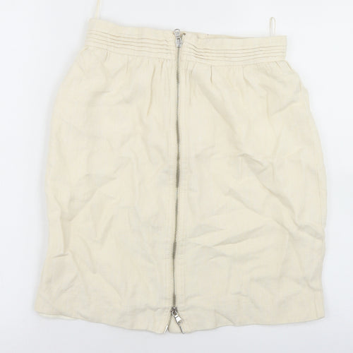 Adam Womens Ivory  Linen Straight & Pencil Skirt Size 10   Zip