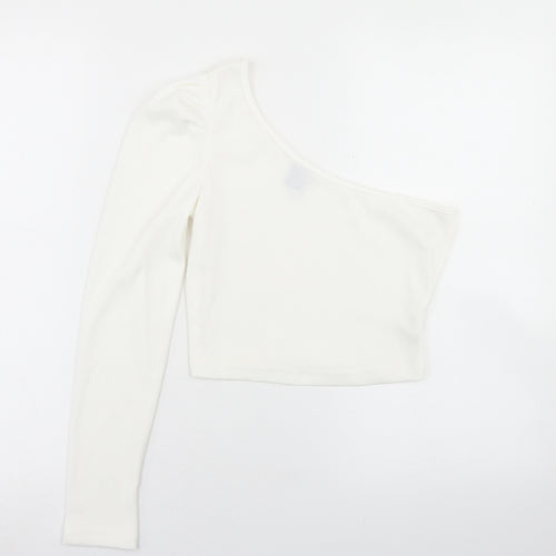 SheIn Womens White  Polyester Cropped T-Shirt Size S One Shoulder