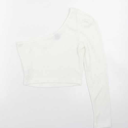 SheIn Womens White  Polyester Cropped T-Shirt Size S One Shoulder