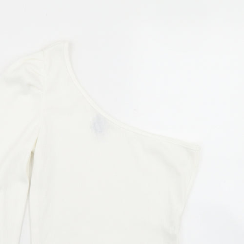 SheIn Womens White  Polyester Cropped T-Shirt Size S One Shoulder