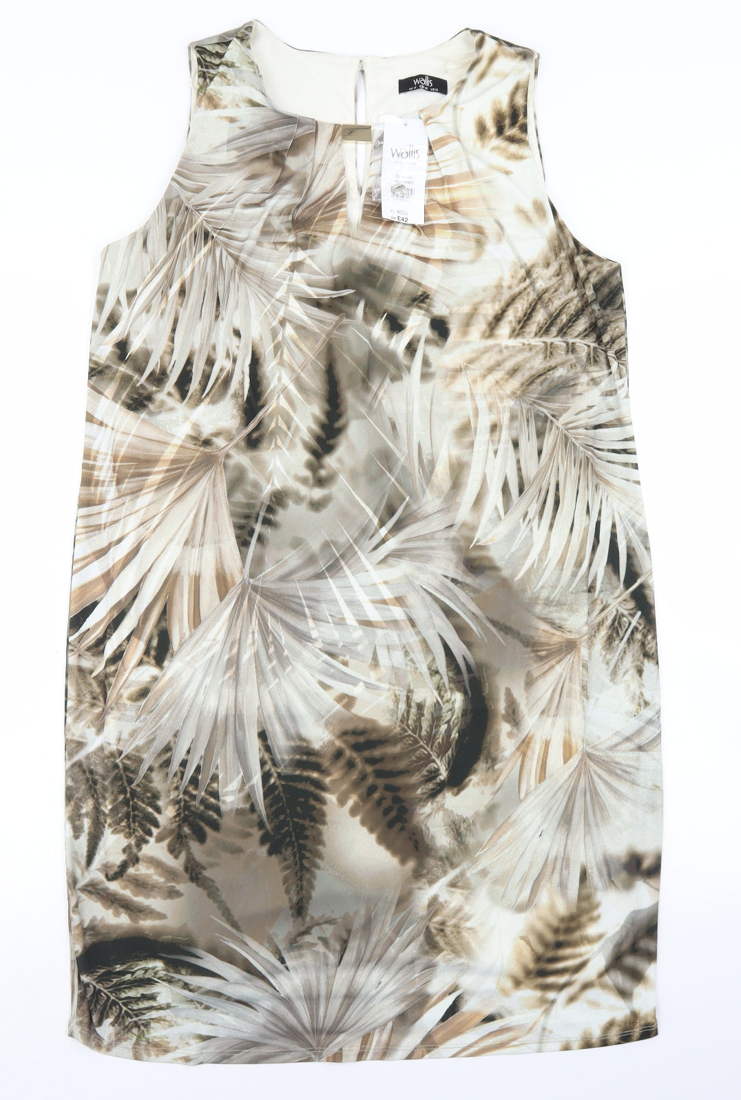 Wallis Womens Beige Floral Polyester A-Line  Size 14  Round Neck Button