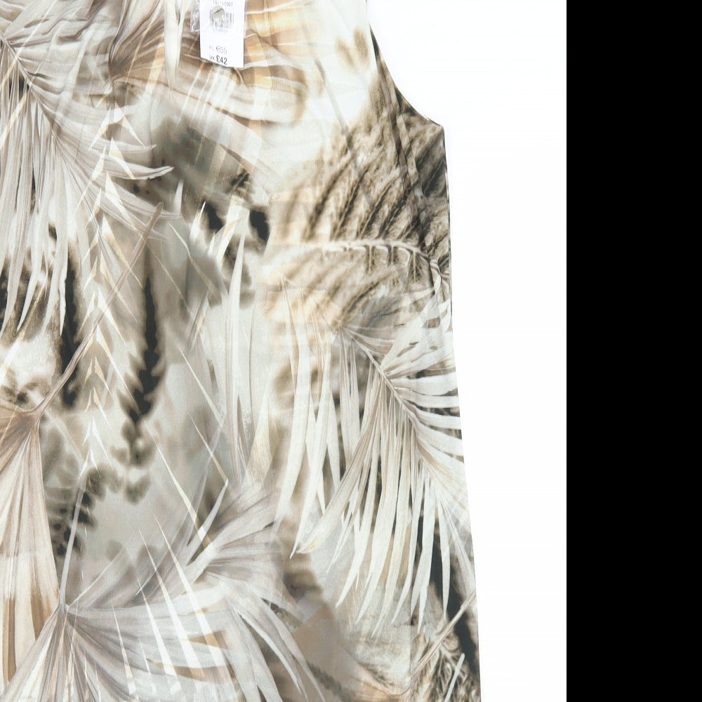 Wallis Womens Beige Floral Polyester A-Line  Size 14  Round Neck Button