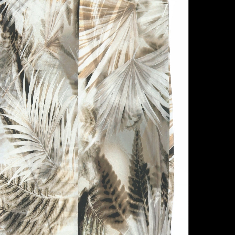 Wallis Womens Beige Floral Polyester A-Line  Size 14  Round Neck Button