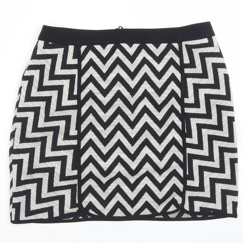 Dunnes Stores Womens Grey Striped Cotton A-Line Skirt Size 10   Zip