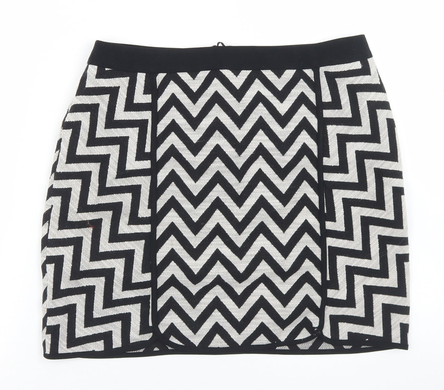 Dunnes Stores Womens Grey Striped Cotton A-Line Skirt Size 10   Zip