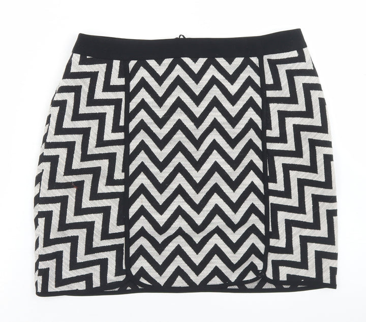 Dunnes Stores Womens Grey Striped Cotton A-Line Skirt Size 10 Zip