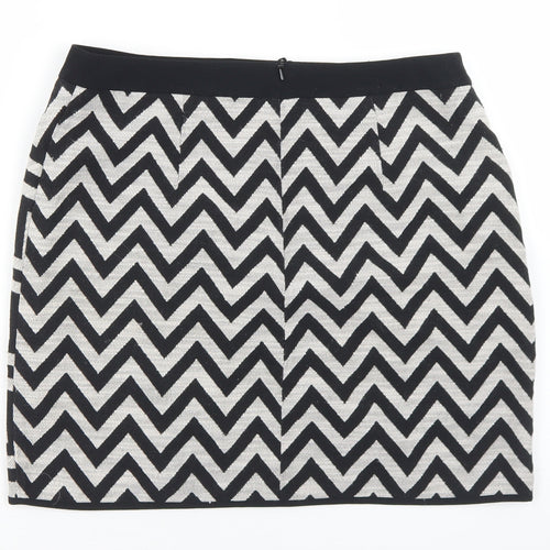 Dunnes Stores Womens Grey Striped Cotton A-Line Skirt Size 10   Zip