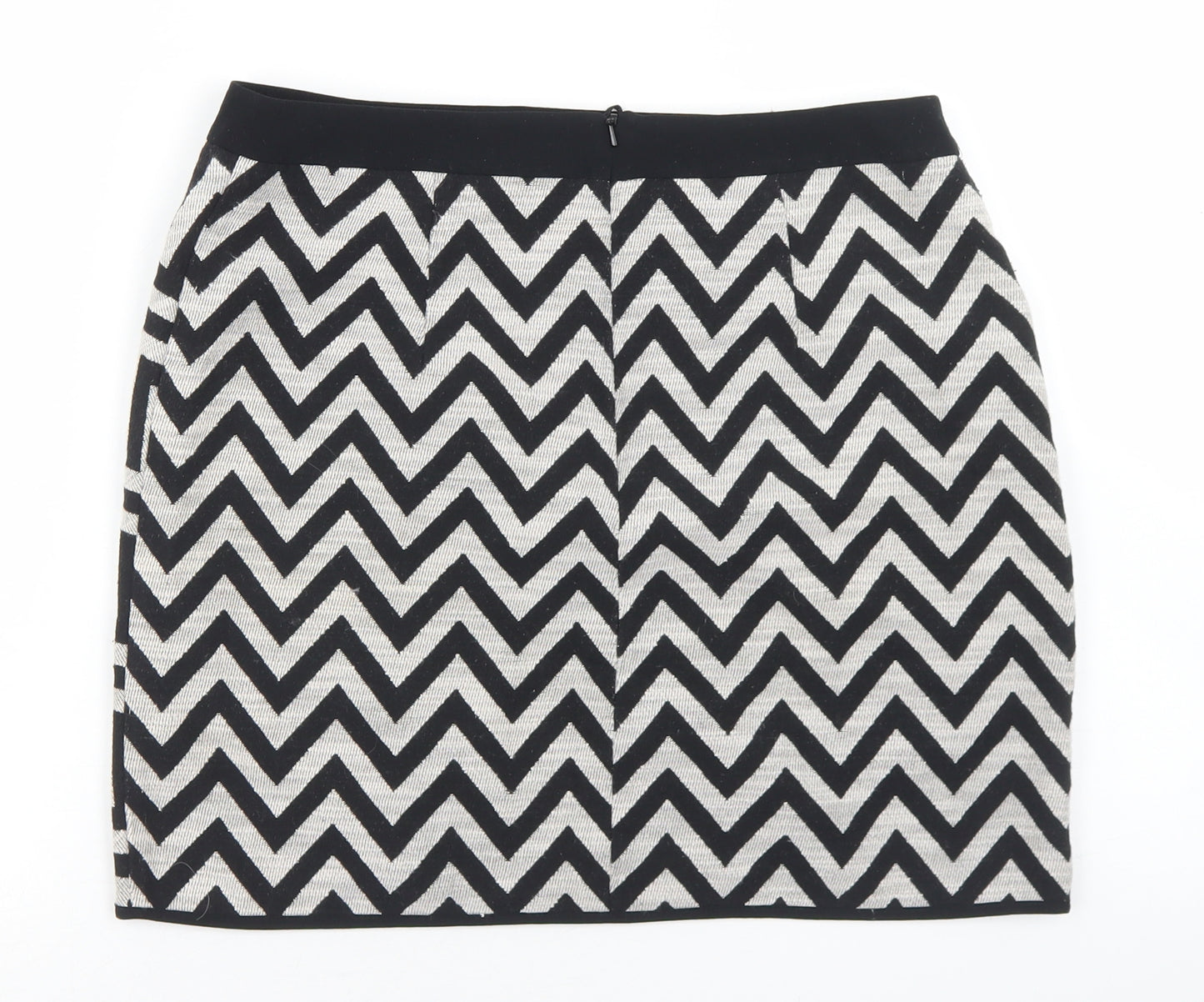 Dunnes Stores Womens Grey Striped Cotton A-Line Skirt Size 10   Zip