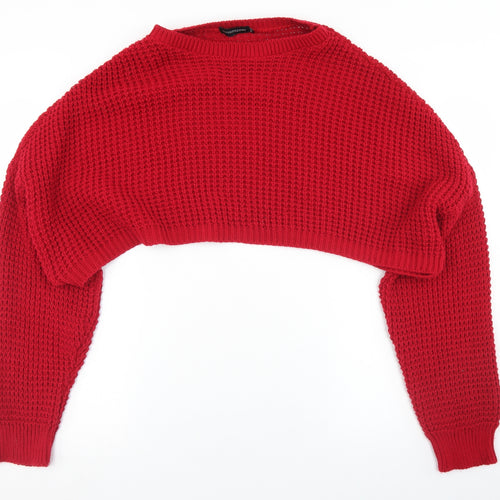 PRETTYLITTLETHING Womens Red Round Neck  Acrylic Pullover Jumper Size M