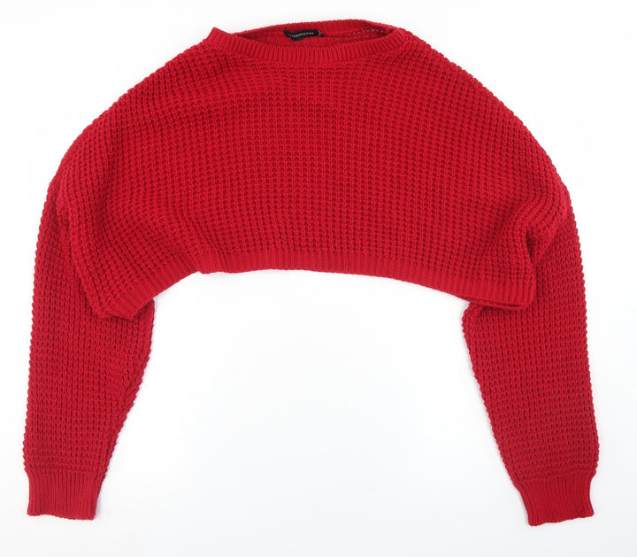 PRETTYLITTLETHING Womens Red Round Neck  Acrylic Pullover Jumper Size M