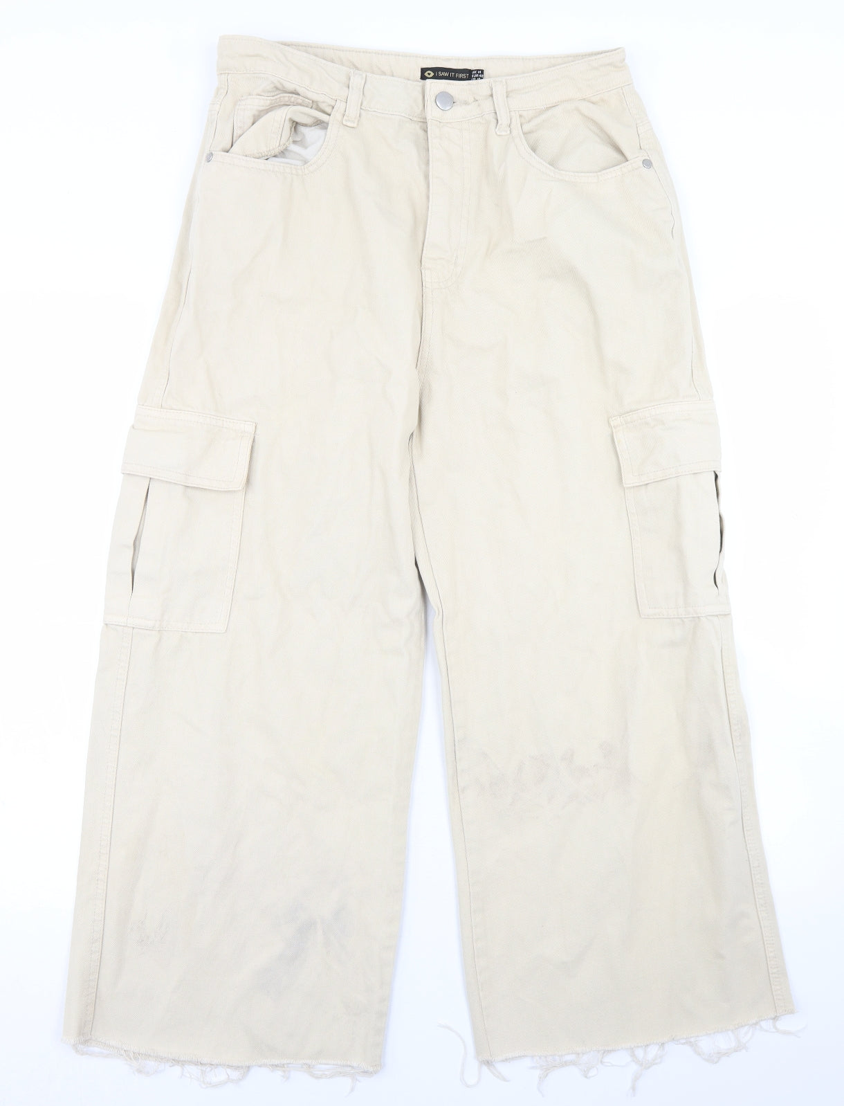 I SAW IT FIRST Womens Beige  Cotton Wide-Leg Jeans Size 14 L24 in Regular Button