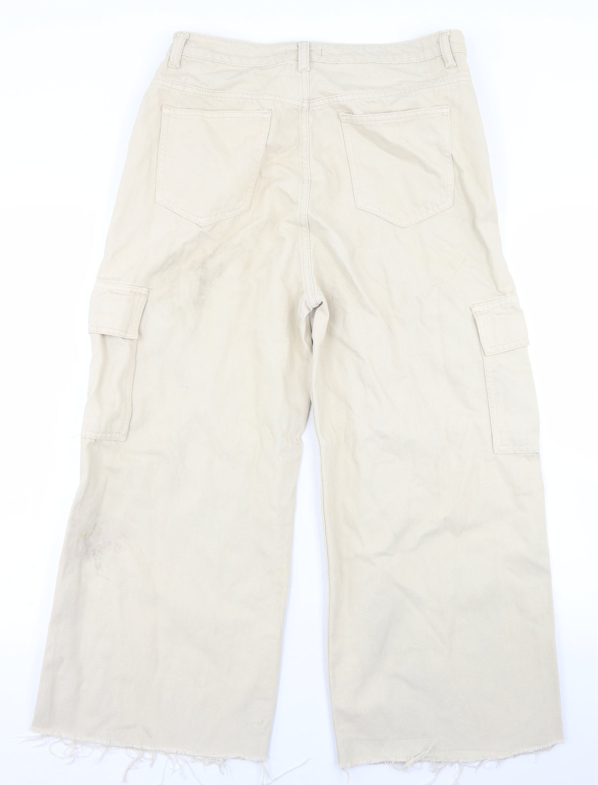 I SAW IT FIRST Womens Beige  Cotton Wide-Leg Jeans Size 14 L24 in Regular Button