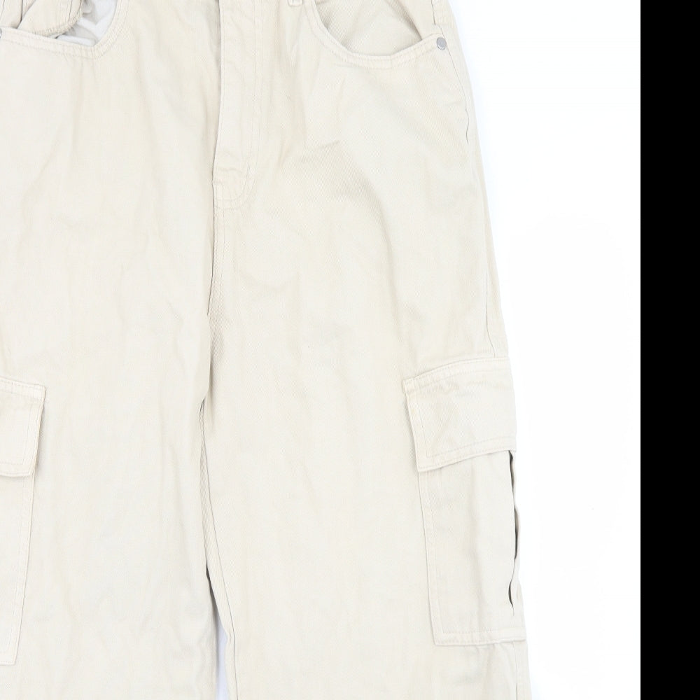 I SAW IT FIRST Womens Beige  Cotton Wide-Leg Jeans Size 14 L24 in Regular Button