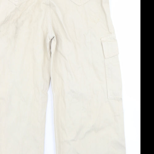 I SAW IT FIRST Womens Beige  Cotton Wide-Leg Jeans Size 14 L24 in Regular Button