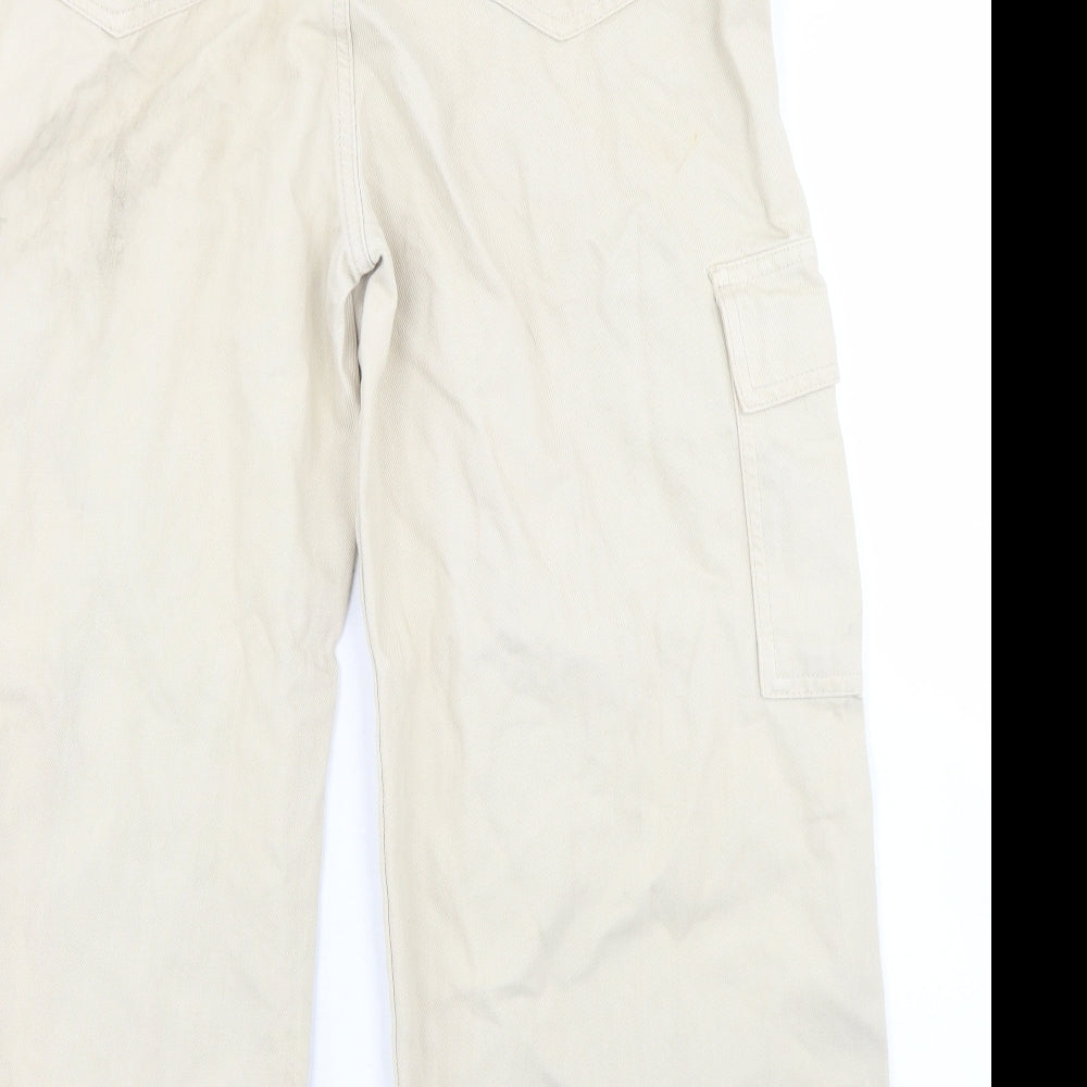 I SAW IT FIRST Womens Beige  Cotton Wide-Leg Jeans Size 14 L24 in Regular Button