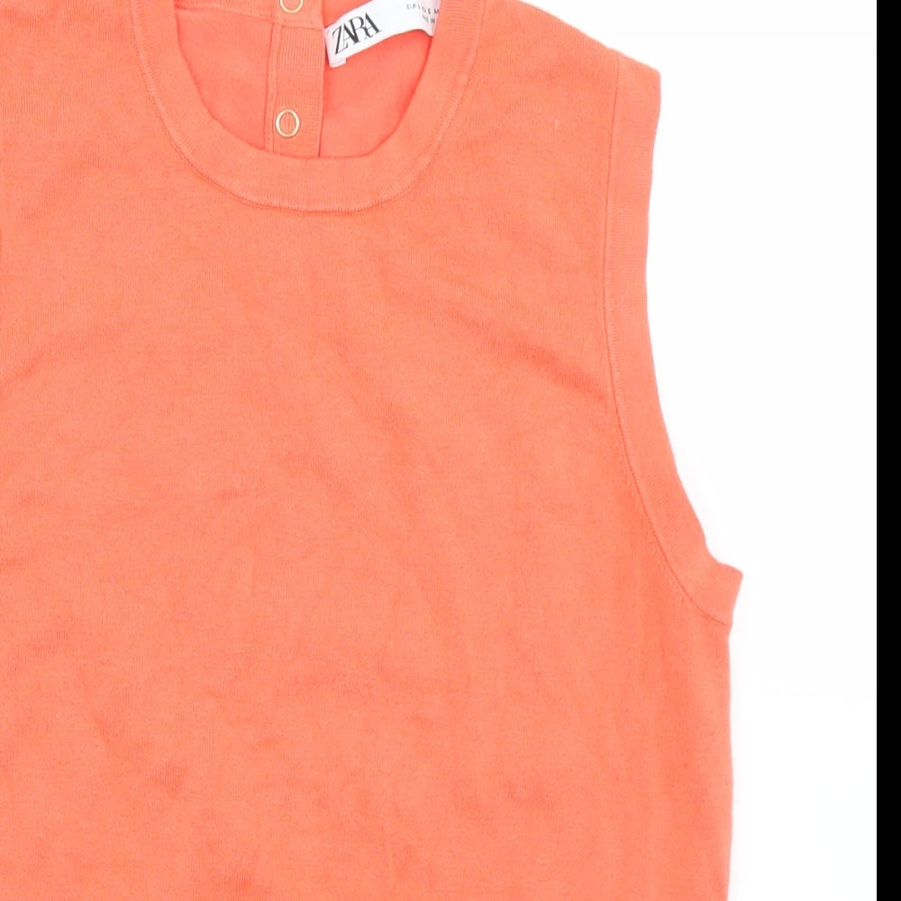 Zara Womens Orange Round Neck  Viscose Vest Jumper Size S