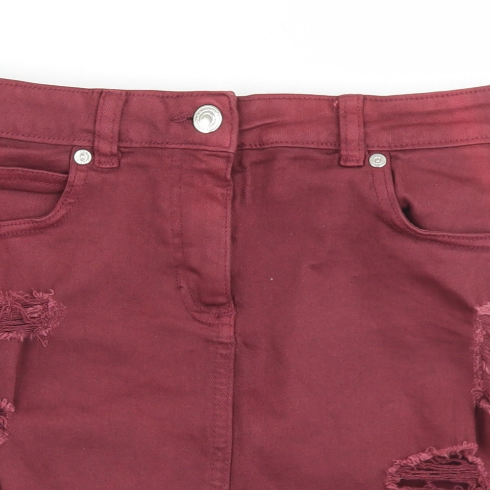Parisian Womens Purple  Cotton A-Line Skirt Size 8   Button - Distressed