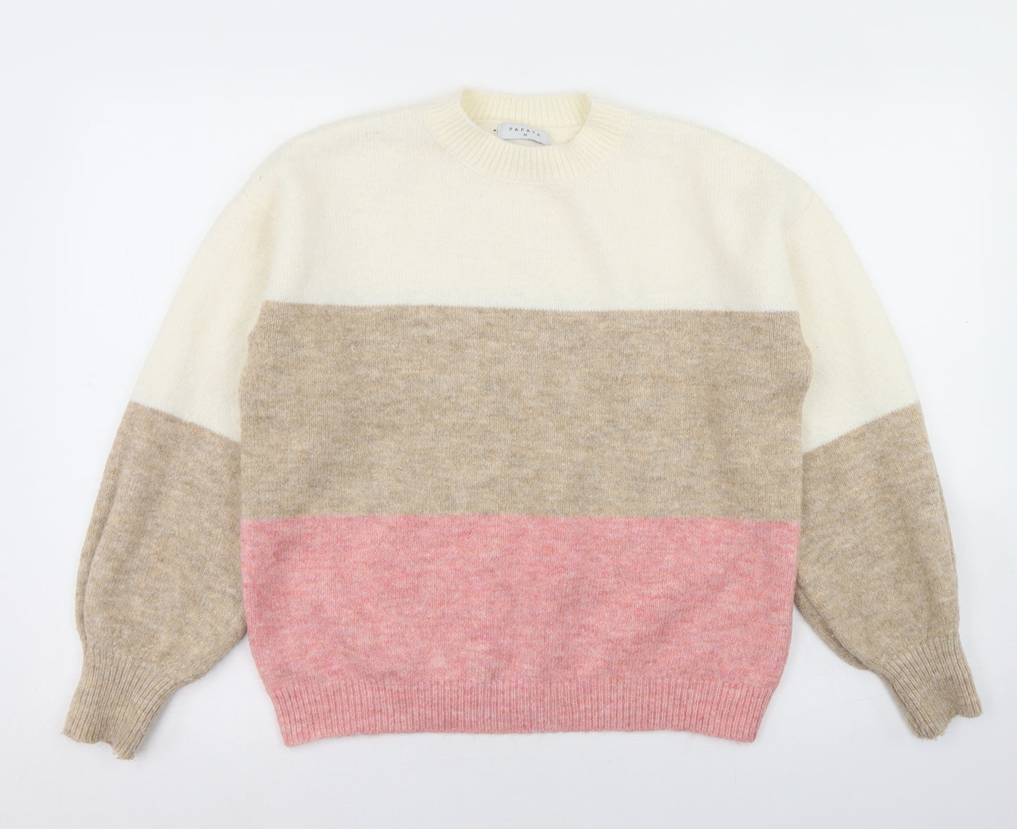 Papaya Womens Beige Mock Neck  Acrylic Pullover Jumper Size M