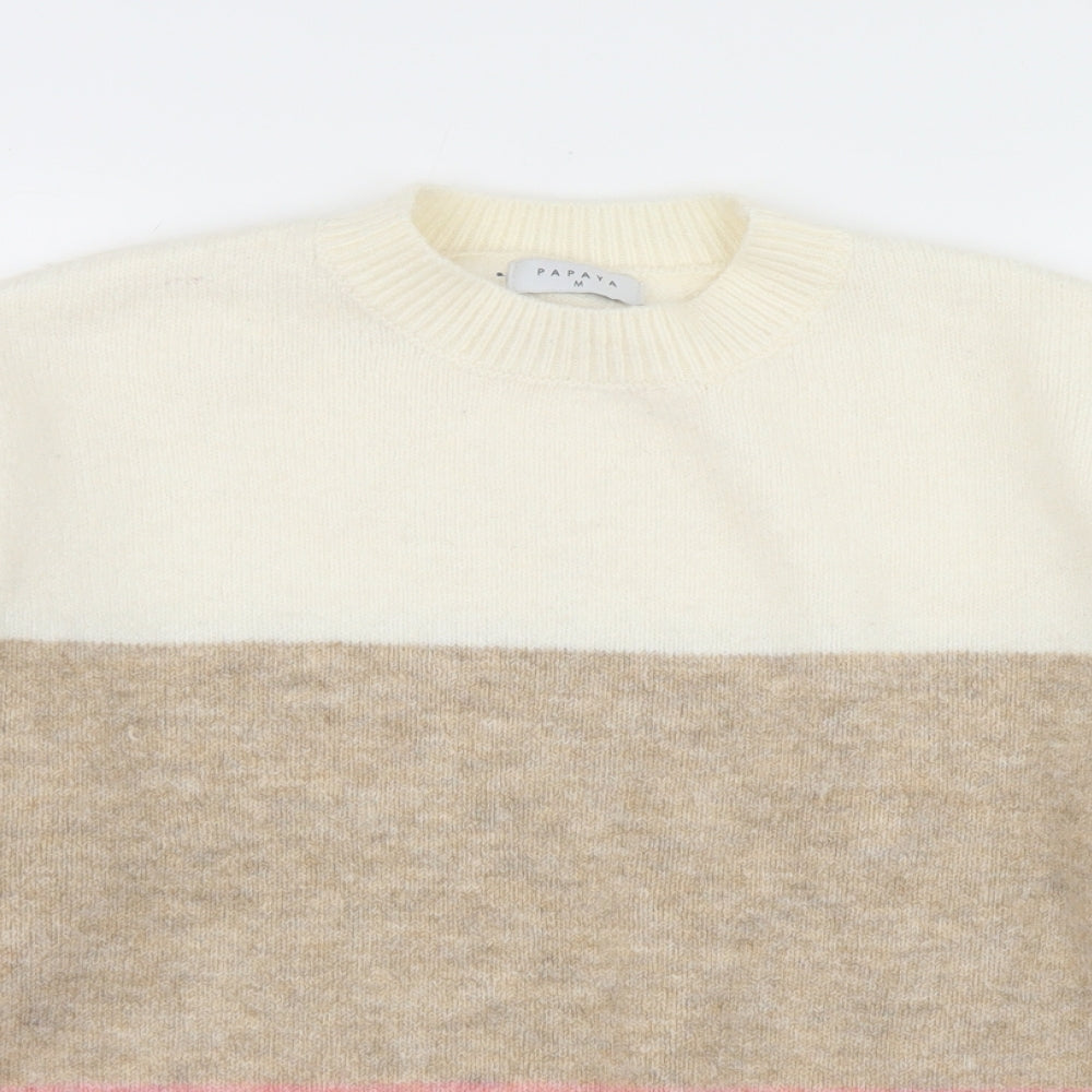 Papaya Womens Beige Mock Neck  Acrylic Pullover Jumper Size M