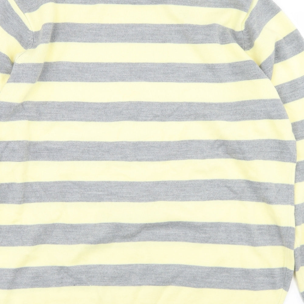 Cedar Wood State Mens Yellow Crew Neck Striped Acrylic Pullover Jumper Size S