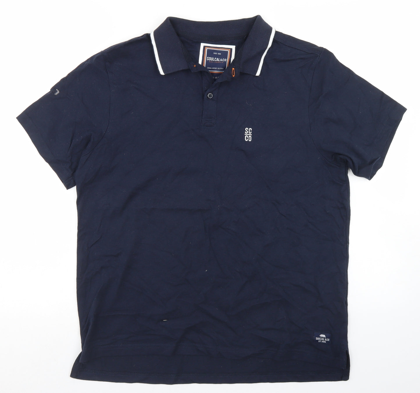 SoulCal&Co Mens Blue  Cotton  Polo Size S Collared Button