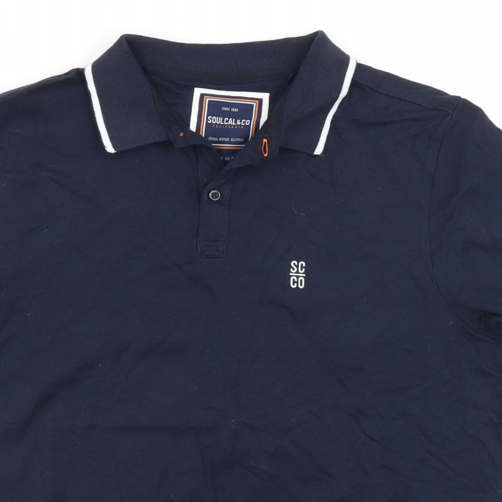 SoulCal&Co Mens Blue  Cotton  Polo Size S Collared Button