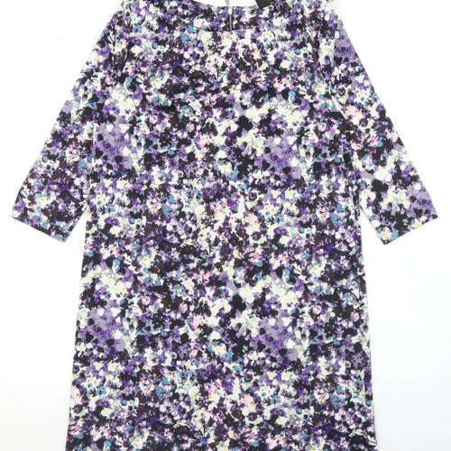 H&M Womens Purple Floral Polyester A-Line  Size M  Round Neck Zip