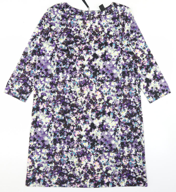 H&M Womens Purple Floral Polyester A-Line  Size M  Round Neck Zip
