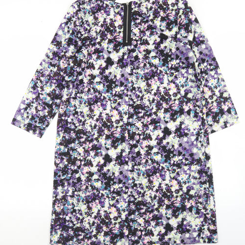 H&M Womens Purple Floral Polyester A-Line  Size M  Round Neck Zip