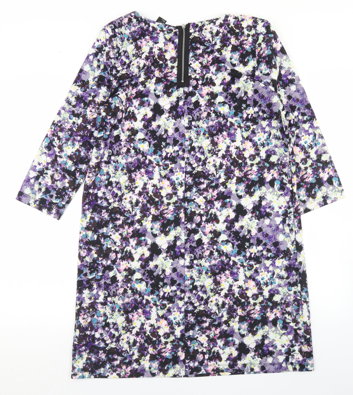 H&M Womens Purple Floral Polyester A-Line  Size M  Round Neck Zip