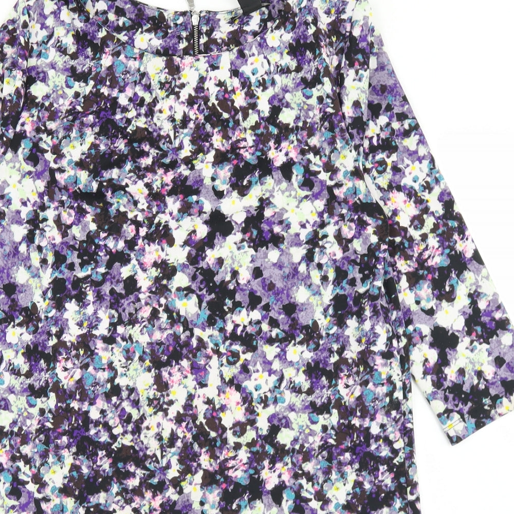 H&M Womens Purple Floral Polyester A-Line  Size M  Round Neck Zip