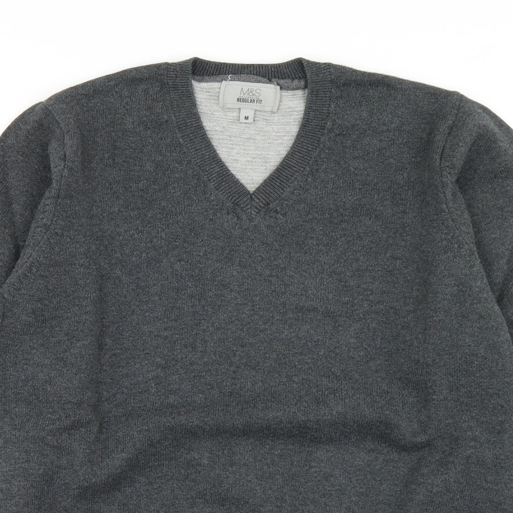 Marks and Spencer Mens Grey V-Neck  Cotton Pullover Jumper Size M