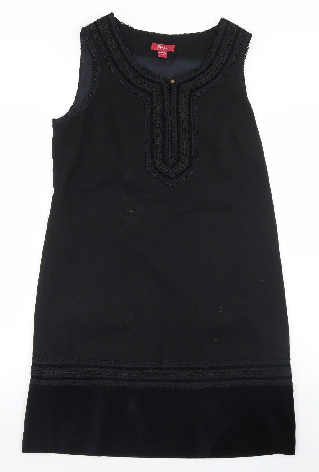 Monsoon Womens Black  Wool Sheath  Size 14  Round Neck Zip
