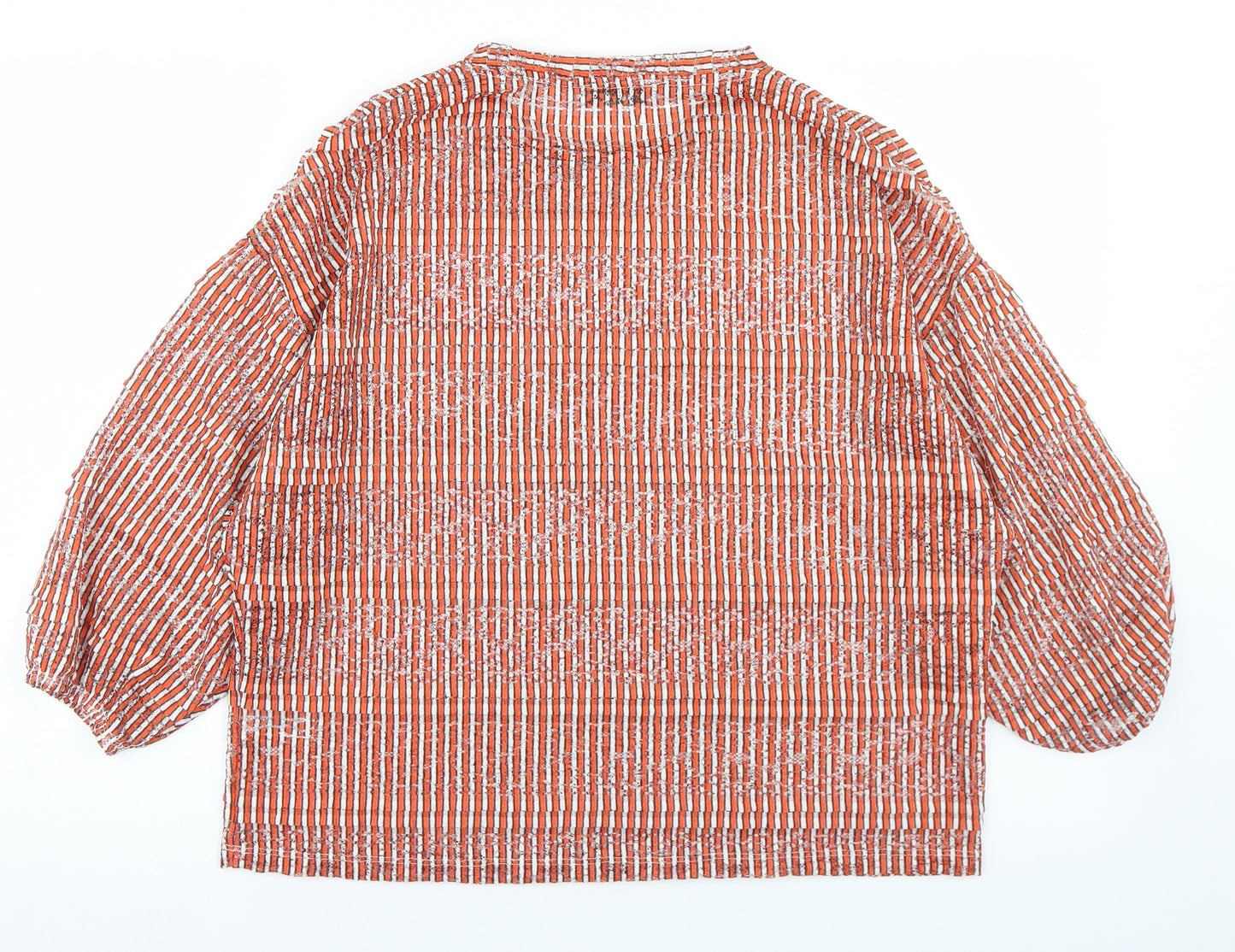 Marks and Spencer Womens Orange Striped Polyester Basic T-Shirt Size 12 Round Neck