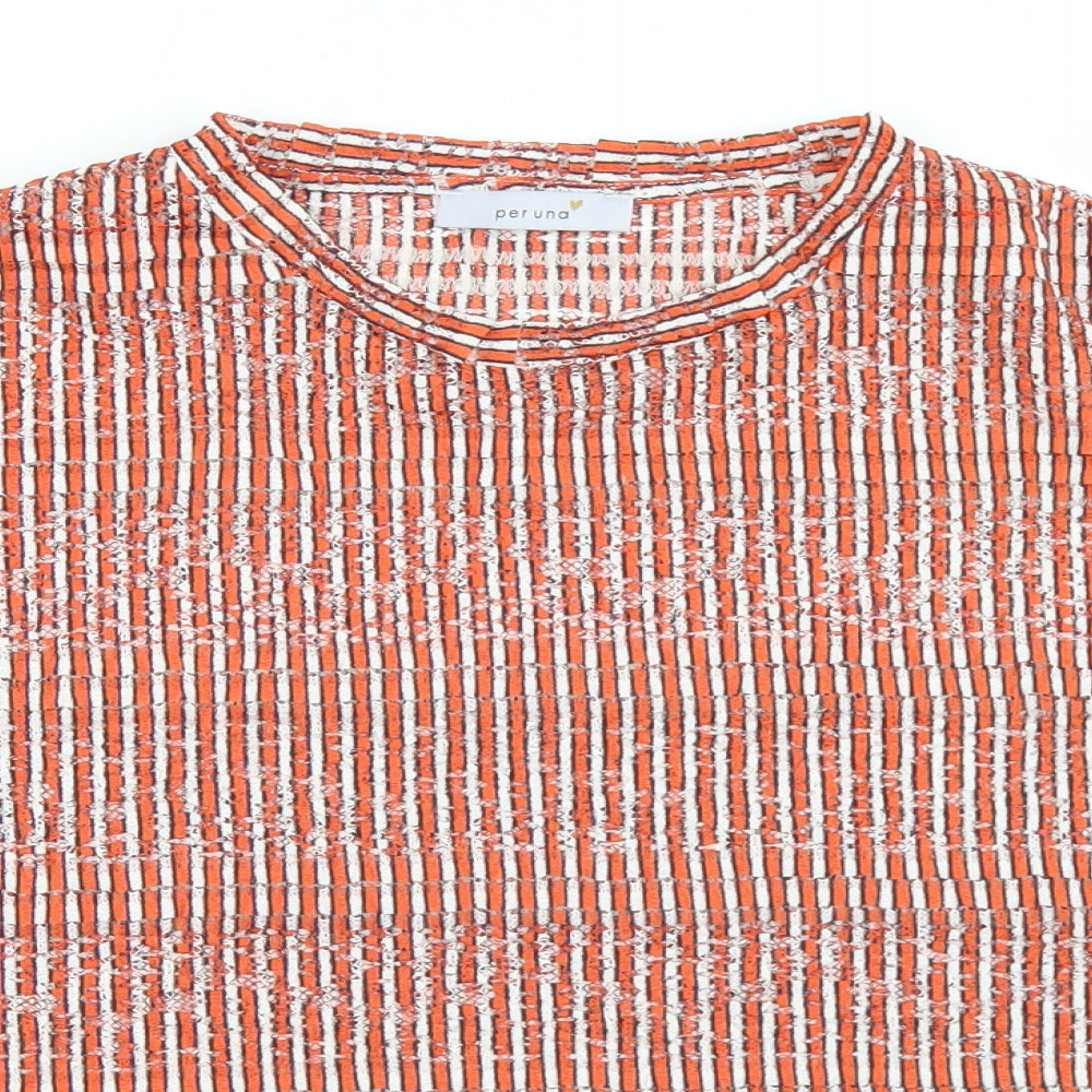 Marks and Spencer Womens Orange Striped Polyester Basic T-Shirt Size 12 Round Neck