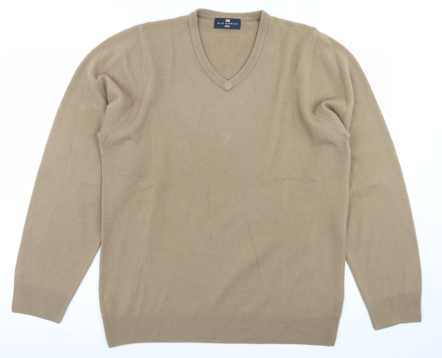 Marks and Spencer Mens Beige V-Neck  Acrylic Pullover Jumper Size M