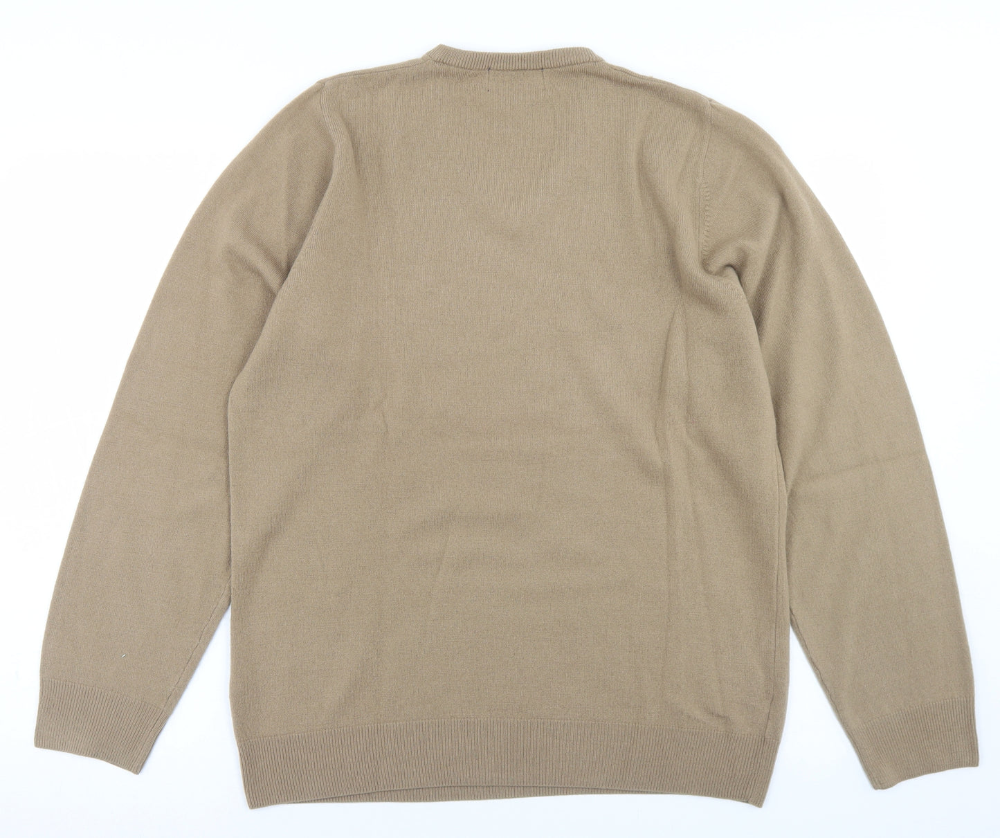 Marks and Spencer Mens Beige V-Neck  Acrylic Pullover Jumper Size M