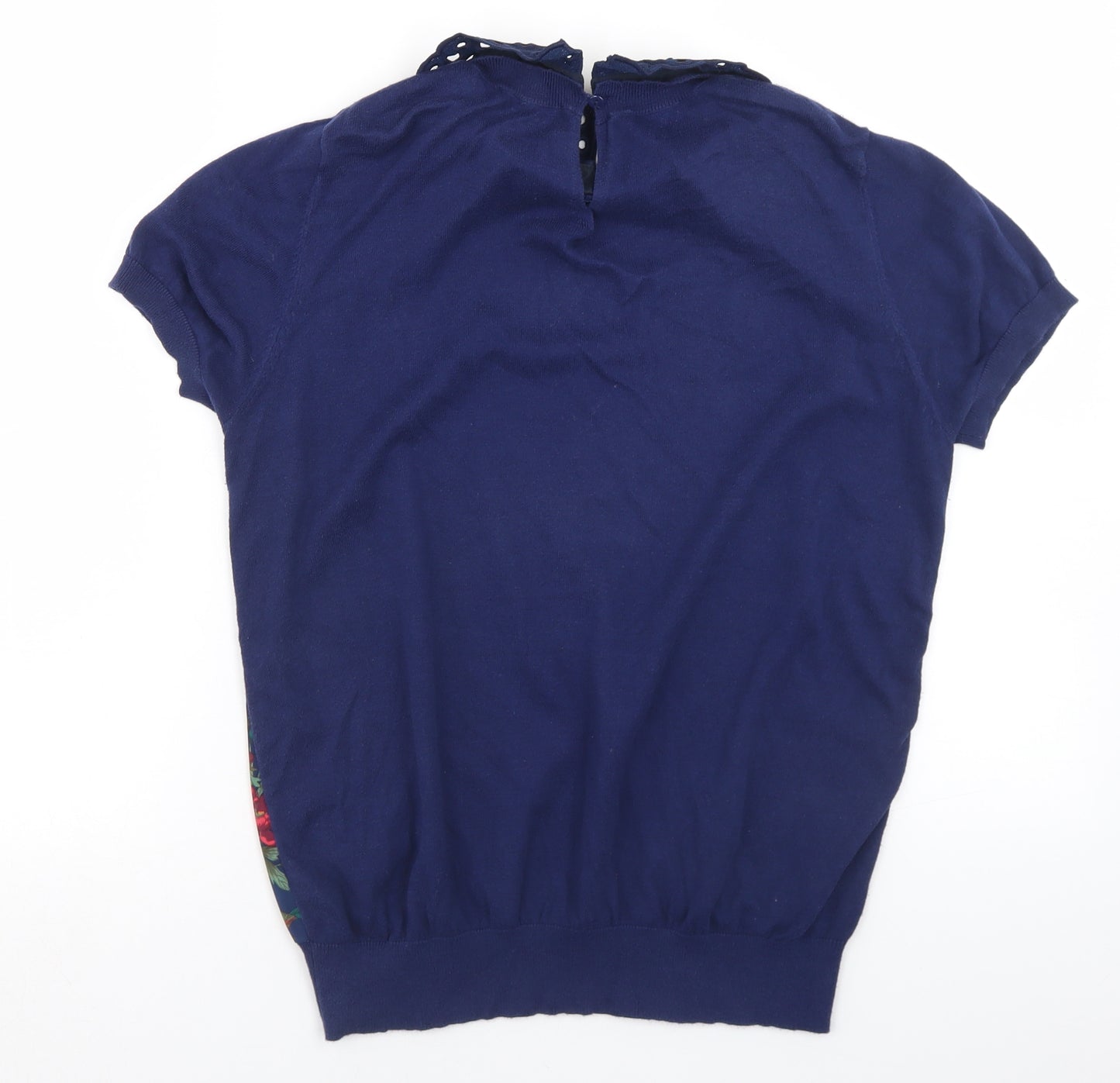 Oasis Womens Blue Floral Cotton Basic T-Shirt Size M Collared