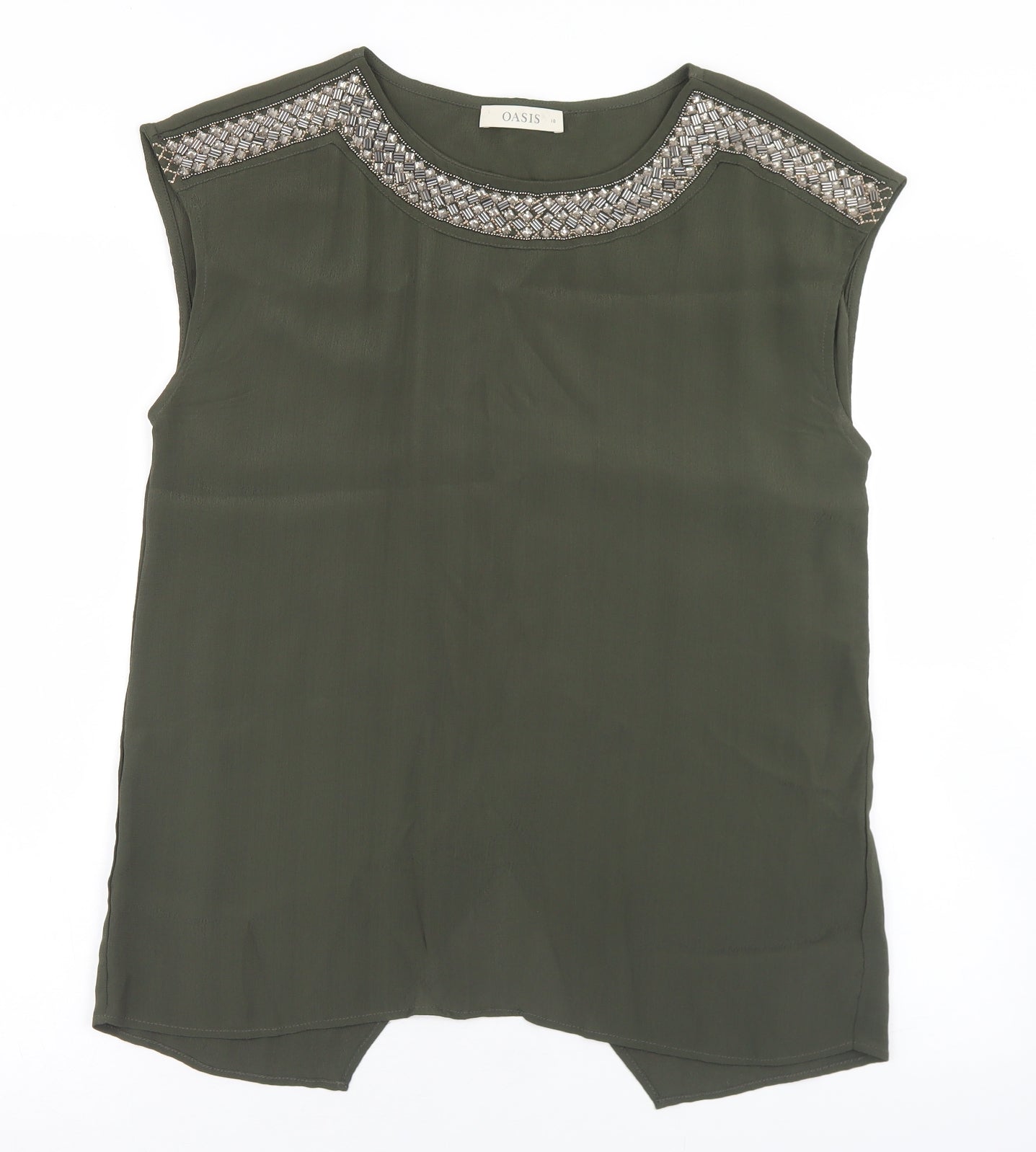 Oasis Womens Green  Viscose Basic Blouse Size 10 Round Neck