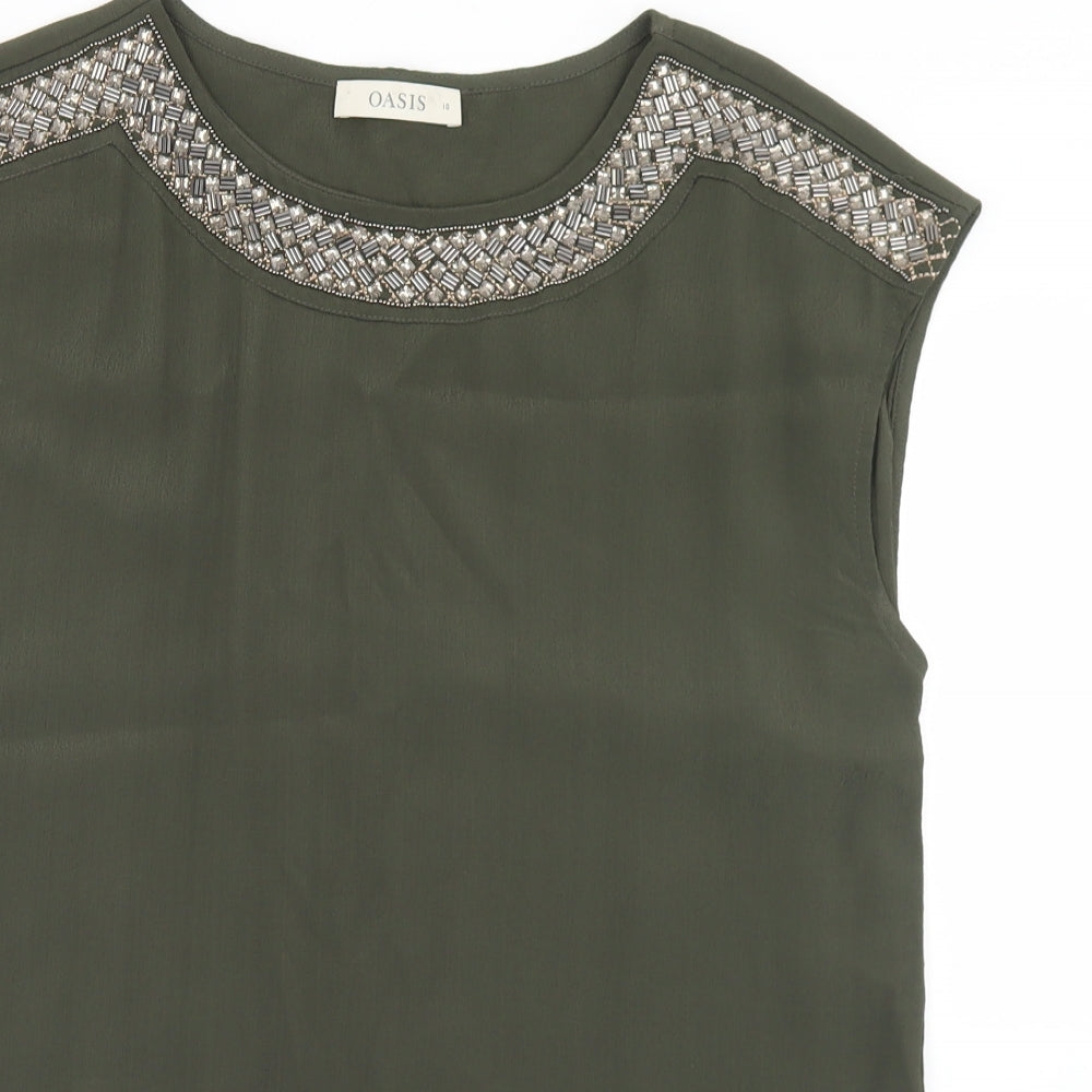 Oasis Womens Green  Viscose Basic Blouse Size 10 Round Neck