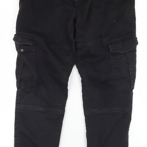 F&F Mens Black  Cotton Cargo Trousers Size 34 in L30 in Regular Drawstring