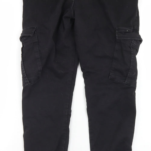 F&F Mens Black  Cotton Cargo Trousers Size 34 in L30 in Regular Drawstring