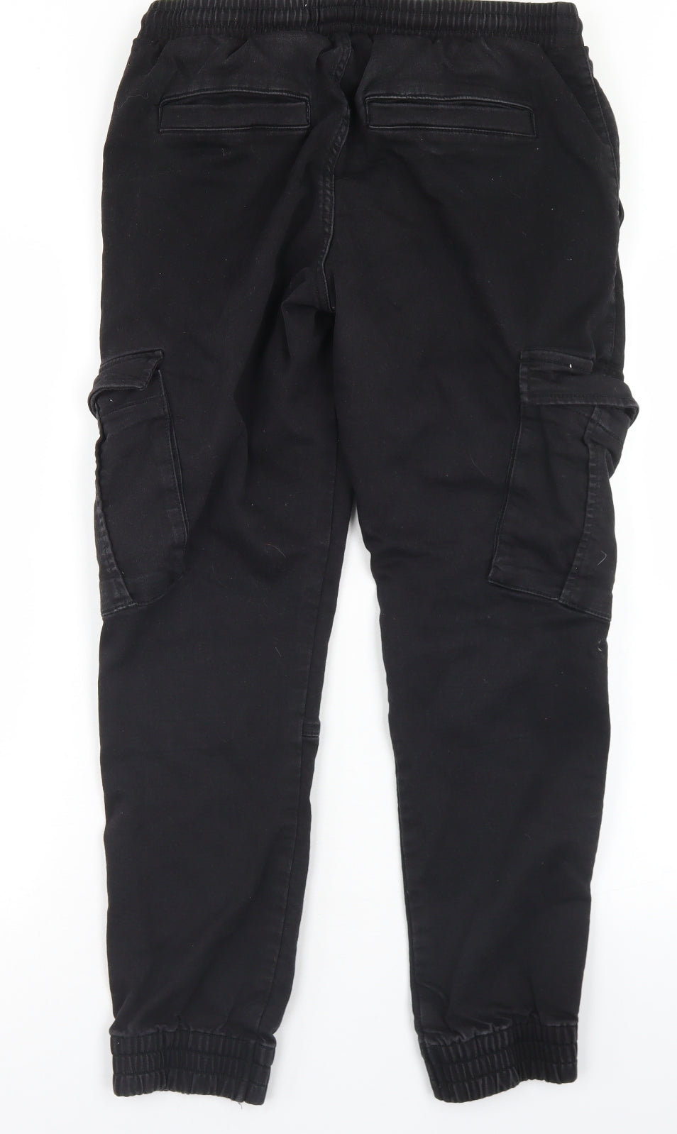 F&F Mens Black  Cotton Cargo Trousers Size 34 in L30 in Regular Drawstring
