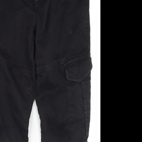 F&F Mens Black  Cotton Cargo Trousers Size 34 in L30 in Regular Drawstring
