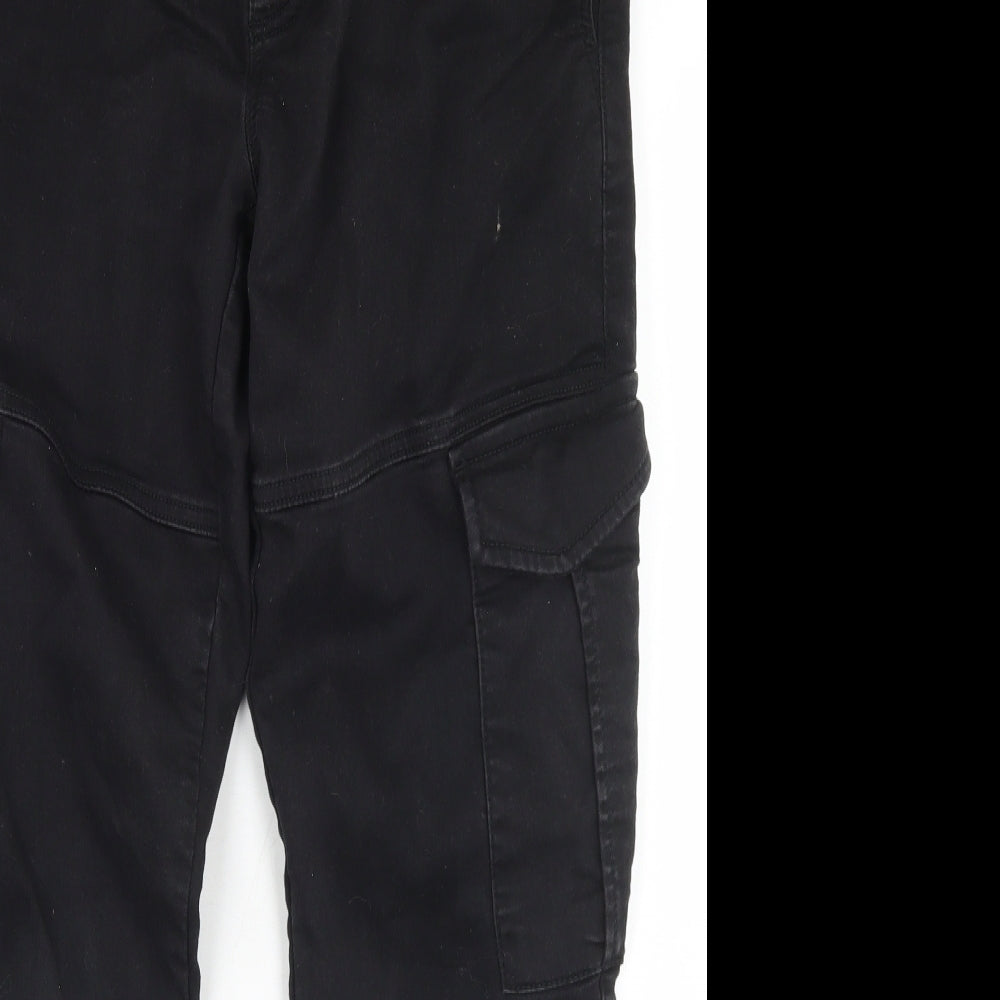 F&F Mens Black  Cotton Cargo Trousers Size 34 in L30 in Regular Drawstring