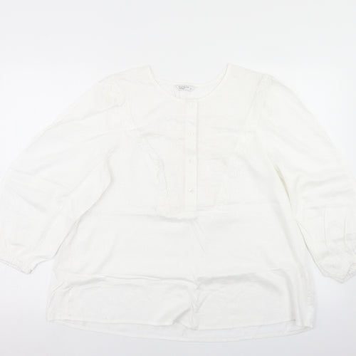 Papaya Womens White  Viscose Basic Blouse Size 14 Round Neck