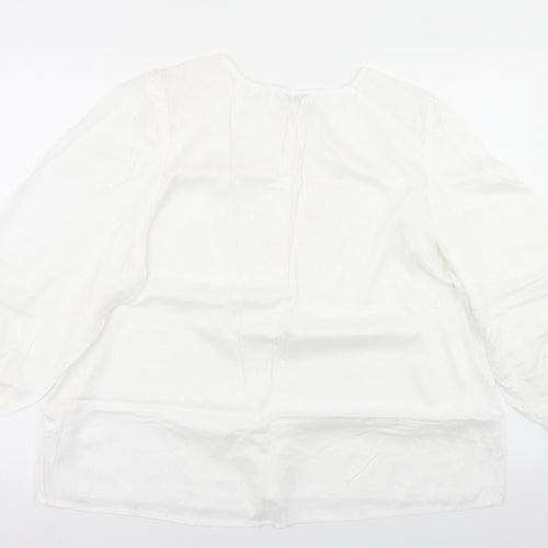 Papaya Womens White  Viscose Basic Blouse Size 14 Round Neck